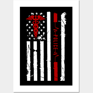 Police Heartbeat Flag American Posters and Art